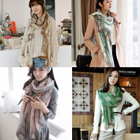 Voile Fabric Scarf and Shawl, Rectangle, printing, more colors for choice, 180x90cm, 3Strands/Bag, Sold By Bag