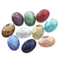 Glass Cabochons, Oval, flat back & faceted, more colors for choice, 10x14x4mm, 340PCs/Bag, Sold By Bag