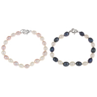 Freshwater Cultured Pearl Bracelet Freshwater Pearl brass clasp Rice & two tone 7-8mm Sold Per Approx 7.5 Inch Strand