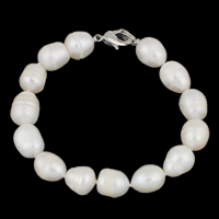 Bracelet en perles de culture d'eau douce, perle d'eau douce cultivée, laiton fermoir, riz, naturel, styles différents pour le choix, blanc, 10-11mm, Vendu par Environ 7.4 pouce brin