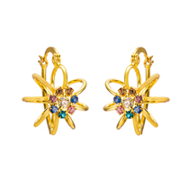 Gets® Jewelry Earring Brass Flower 18K gold plated micro pave cubic zirconia & faceted nickel lead & cadmium free Sold By Pair