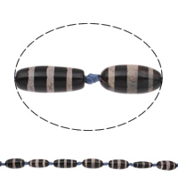 Natural Tibetan Agate Dzi Beads, Oval, black, 25x9mm-25x15mm, Hole:Approx 1mm, Length:Approx 15 Inch, 5Strands/Bag, Approx 14PCs/Strand, Sold By Bag