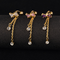 Brass Belly Ring Bowknot 18K gold plated with cubic zirconia & faceted nickel lead & cadmium free Sold By PC