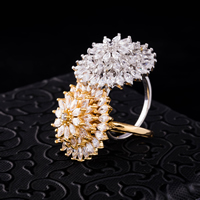 Cubic Zirconia Micro Pave Brass Ring Flower plated & micro pave cubic zirconia & faceted nickel lead & cadmium free Sold By PC