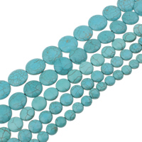 Perles turquoises, turquoise synthétique, Plat rond, normes différentes pour le choix, bleu, Trou:Environ 1mm, Longueur:Environ 15 pouce, Vendu par sac
