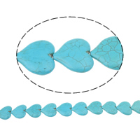 Perles turquoises, turquoise synthétique, coeur, bleu, 34x31x8mm, Trou:Environ 1.5mm, Longueur:Environ 15 pouce, 10Strandstoron/sac, Environ 22PC/brin, Vendu par sac