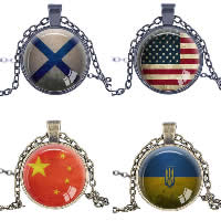 Time Gem Jewelry Necklace, Tibetan Style, with Paper & Glass, with 2lnch extender chain, plated, national flag design & oval chain & different designs for choice, nickel, lead & cadmium free, 28x36mm, Length:Approx 23.5 Inch, 10Strands/Lot, Sold By Lot