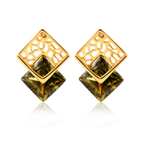 Gets® Jewelry Earring, Brass, Rhombus, 18K gold plated, with cubic zirconia & faceted, nickel, lead & cadmium free, 12x17mm, Sold By Pair