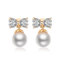 Gets® Jewelry Earring Brass with Glass Pearl Round 18K gold plated with cubic zirconia & faceted nickel lead & cadmium free Sold By Pair