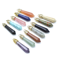 Gemstone Pendants Jewelry, with Brass, pendulum, gold color plated, natural & different materials for choice, 30-40x8mm, Hole:Approx 3x4mm, Sold By PC