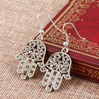 Tibetan Style Drop Earring, iron earring hook, Hamsa, antique silver color plated, Islamic jewelry, nickel, lead & cadmium free, 46x22mm, 10Pairs/Bag, Sold By Bag