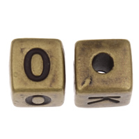 Perles acrylique alphabet, cube, Plaqué de couleur de bronze antique, modèle mixte, 10mm, Trou:Environ 3mm, 2sacsvalises/lot, Environ 550PC/sac, Vendu par lot