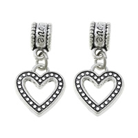 European Style Tibetan Style Dangle Beads, Heart, word love, silver color plated, without troll & blacken, nickel, lead & cadmium free, 26mm, 13x14x2mm, Hole:Approx 5mm, 200PCs/Lot, Sold By Lot