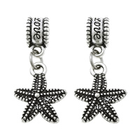 European Style Tibetan Style Dangle Beads, Starfish, word love, silver color plated, without troll & blacken, nickel, lead & cadmium free, 27mm, 12x15x2mm, Hole:Approx 5mm, 200PCs/Lot, Sold By Lot