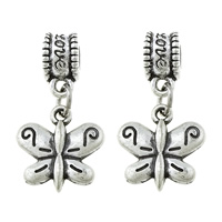 European Style Zinc Alloy Dangle Beads Butterfly word love silver color plated without troll & blacken nickel lead & cadmium free 25mm Approx 5mm Sold By Lot