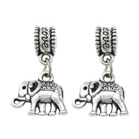 European Style Zinc Alloy Dangle Beads Elephant word love silver color plated without troll & blacken nickel lead & cadmium free 23mm Approx 5mm Sold By Lot