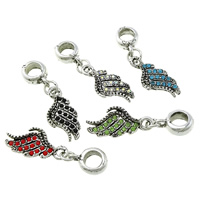 European Style Tibetan Style Dangle Beads, Wing Shape, silver color plated, without troll & with rhinestone & blacken, more colors for choice, nickel, lead & cadmium free, 32mm, 9x20x2mm, Hole:Approx 5mm, 100PCs/Lot, Sold By Lot