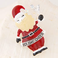 Christmas Brooches Zinc Alloy Santa Claus silver color plated Christmas jewelry & with letter pattern & enamel & with rhinestone nickel lead & cadmium free Sold By PC