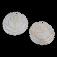 Natural White Shell Pendants, Flower, carved, white, 44x3mm, Hole:Approx 1mm, Sold By PC