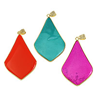 Gemstone Pendants Jewelry, Brass, with Gemstone, Teardrop, gold color plated, natural & different materials for choice, nickel, lead & cadmium free, 31x51x3.50mm, Hole:Approx 4x6mm, 10PCs/Lot, Sold By Lot