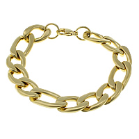 Stainless Steel Jewelry Bracelet, gold color plated, figaro chain & matte, 25.5x13x3.5mm, 20.5x13x3.5mm, Length:Approx 8.5 Inch, 10Strands/Lot, Sold By Lot