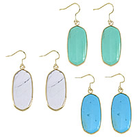 Natural Gemstone Earrings Brass with Gemstone Flat Oval gold color plated nickel lead & cadmium free 22-23*45-47mm Sold By Lot
