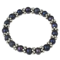 Freshwater Cultured Pearl Bracelet Freshwater Pearl with Zinc Alloy Potato antique silver color plated dyed black 7-8mm Sold Per Approx 6.5 Inch Strand