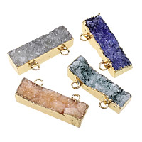 Natural Agate Druzy Pendant, Brass, with Ice Quartz Agate, Rectangle, gold color plated, druzy style, more colors for choice, nickel, lead & cadmium free, 39-40.5x17.5-21x10-13mm, Hole:Approx 3.5mm, 10PCs/Lot, Sold By Lot