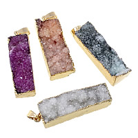 Natural Agate Druzy Pendant, Brass, with Ice Quartz Agate, Rectangle, gold color plated, druzy style, more colors for choice, nickel, lead & cadmium free, 12.5-15x43-45x9-13mm, Hole:Approx 3.5x6mm, 10PCs/Lot, Sold By Lot