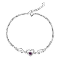 Brass Bracelet with 3.5cm extender chain Winged Heart silver color plated box chain & with rhinestone &  nickel lead & cadmium free 165mm Sold Per Approx 6 Inch Strand
