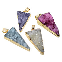 Natural Agate Druzy Pendant, Brass, with Ice Quartz Agate, Spike, gold color plated, druzy style, more colors for choice, nickel, lead & cadmium free, 17-21.5x31-38x7-14.5mm, Hole:Approx 3.5x6mm, 10PCs/Lot, Sold By Lot
