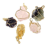 Quartz Gemstone Pendants, Brass, with Quartz, gold color plated, more colors for choice, nickel, lead & cadmium free, 19-35x37-52x17-27mm, Hole:Approx 5x6mm, 10PCs/Lot, Sold By Lot