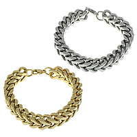 Stainless Steel Jewelry Bracelet, plated, wheat chain, more colors for choice, 11x9mm, Length:Approx 8.5 Inch, 10Strands/Lot, Sold By Lot