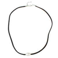 Natural Freshwater Pearl Necklace, with Velveteen Cord, brass lobster clasp, with 2cm extender chain, Rice, white, 10-11mm, Sold Per Approx 18.5 Inch Strand