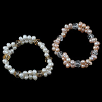 Freshwater Cultured Pearl Bracelet, Freshwater Pearl, with Crystal, Potato, natural, faceted, more colors for choice, 6-7mm, Sold Per Approx 7 Inch Strand