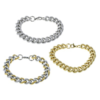 Bijoux bracelet en acier inoxydable, Placage, chaîne de torsion ovale, plus de couleurs à choisir, 14x11x3mm, Longueur:Environ 8.5 pouce, 10Strandstoron/lot, Vendu par lot