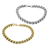 Stainless Steel Jewelry Bracelet, plated, box chain, more colors for choice, 6x6x4mm, Length:Approx 8 Inch, Sold By Lot