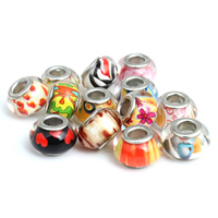 Akryl European perler, Rondelle, platin farve forgyldt, forskellige design til valg & messing dobbelt kerne uden trold, 9x13.5mm, Hole:Ca. 5mm, 20pc'er/Bag, Solgt af Bag