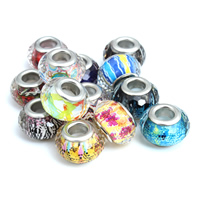 Acrylic European Beads, Rondelle, platinum color plated, different designs for choice & brass double core without troll & faceted, 9x14mm, Hole:Approx 5mm, 100PCs/Bag, Sold By Bag