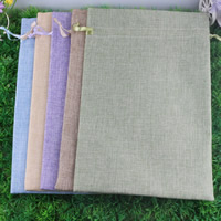 Jewelry Pouches Bags, Linen, with Satin Ribbon, Rectangle, different size for choice, mixed colors, Sold By Lot