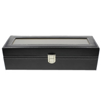 PU Leather Watch Box, with Sponge & Velveteen & Glass & Wood, Rectangle, 305x78x113mm, Sold By PC