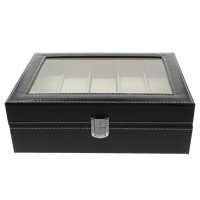 PU Leather Watch Box, with Sponge & Velveteen & Glass & Wood, Rectangle, 253x80x202mm, Sold By PC
