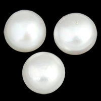 Cultured Half Drilled Freshwater Pearl Beads, Button, natural, half-drilled, white, 12-13mm, Hole:Approx 0.8mm, 11Pairs/Bag, Sold By Bag