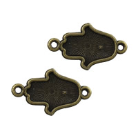 Tibetan Style Connector Setting, Hamsa, antique bronze color plated, Islamic jewelry & 1/1 loop, nickel, lead & cadmium free, 26x15x2mm, Hole:Approx 2mm, Inner Diameter:Approx 1mm, 17x13mm, 1000PCs/Lot, Sold By Lot