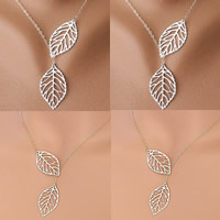 Tibetan Style Jewelry Necklace, with iron chain, Leaf, plated, rolo chain, more colors for choice, nickel, lead & cadmium free, 4x2.5cm, Length:Approx 16.5 Inch, 3Strands/Bag, Sold By Bag