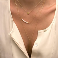 Mode-Multi-Layer-Halskette, Zinklegierung, mit ABS-Kunststoff-Perlen & Eisenkette, goldfarben plattiert, Oval-Kette & 3-Strang, frei von Nickel, Blei & Kadmium, 45cm, Länge ca. 17.5 ZollInch, 3SträngeStrang/Tasche, verkauft von Tasche