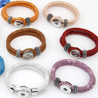 Snap Button Bracelet, Tibetan Style, with PU Leather, antique silver color plated, 2-strand, more colors for choice, nickel, lead & cadmium free, 170mm, Sold Per Approx 7 Inch Strand