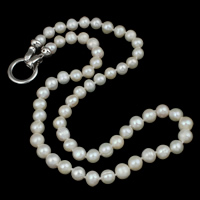 Natural Freshwater Pearl Necklace, brass foldover clasp, Potato, white, 8-9mm, Sold Per Approx 18 Inch Strand