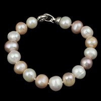 Freshwater Cultured Pearl Bracelet Freshwater Pearl brass foldover clasp Potato natural with 925 logo multi-colored 10-11mm Sold Per Approx 7.5 Inch Strand