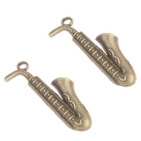 Musical Instrument Shaped Tibetan Style Pendants, Trumpet, antique bronze color plated, nickel, lead & cadmium free, 13x26x2mm, Hole:Approx 1mm, Approx 1110PCs/KG, Sold By KG